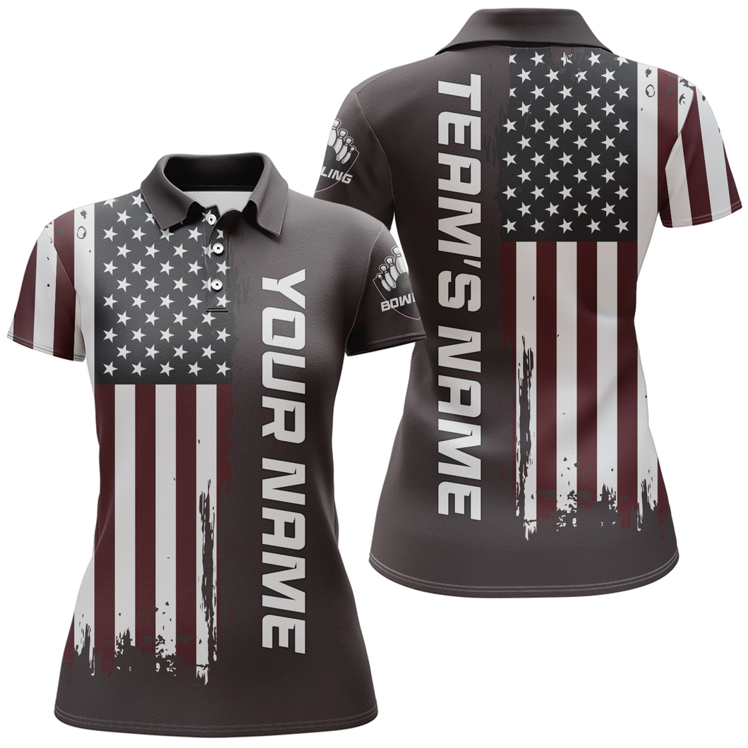Patriotic Bowling Polo Shirt Women American Flag Bowling Team Jersey Custom Bowling Shirts BDT263