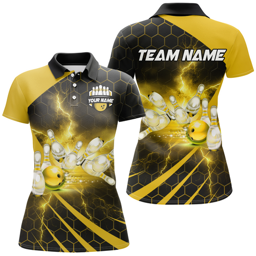 Custom Bowling Jersey For Couples Yellow Bowling Polo Shirts For Men And Women BDT491