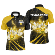 Load image into Gallery viewer, Custom Bowling Jersey For Couples Yellow Bowling Polo Shirts For Men And Women BDT491
