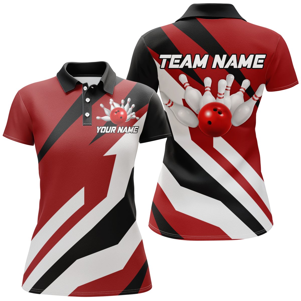 Red Bowling Polo Shirts Unisex Custom Bowling Jersey for Men & Women Bowling Team League BDT553