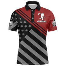 Load image into Gallery viewer, Red&amp;Black Bowling Jersey For Men Custom Bowling Shirt American Flag Bowling Polo Shirt BDT282