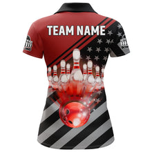 Load image into Gallery viewer, Red&amp;Black Bowling Jersey For Women Custom Bowling Shirt American Flag Bowling Polo Shirt BDT282