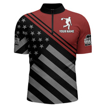 Load image into Gallery viewer, Red&amp;Black Bowling Jersey Men Custom Bowling Shirt American Flag Bowling Quarter-Zip Shirt BDT282