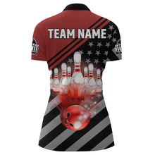 Load image into Gallery viewer, Red&amp;Black Bowling Jersey Women Custom Bowling Shirt American Flag Bowling Quarter-Zip Shirt BDT282