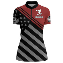 Load image into Gallery viewer, Red&amp;Black Bowling Jersey Women Custom Bowling Shirt American Flag Bowling Quarter-Zip Shirt BDT282