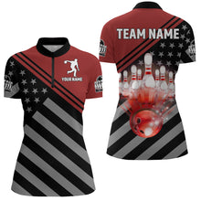 Load image into Gallery viewer, Red&amp;Black Bowling Jersey Women Custom Bowling Shirt American Flag Bowling Quarter-Zip Shirt BDT282