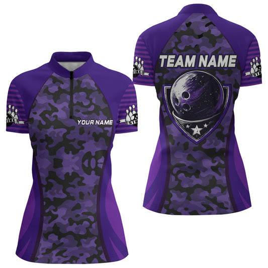 Camo Bowling Jersey For Women Bowling Team Shirt Custom Bowling Quarter-Zip Shirt BDT327