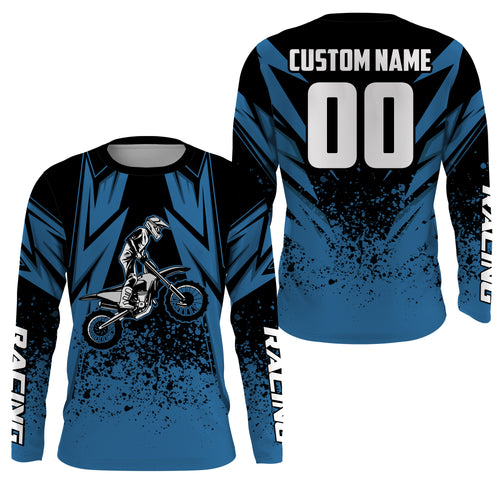 Kid Men Women Motocross Jersey Personalized UPF30+ Blue Dirt Bike Shirt Off-Road Motorcycle PDT637