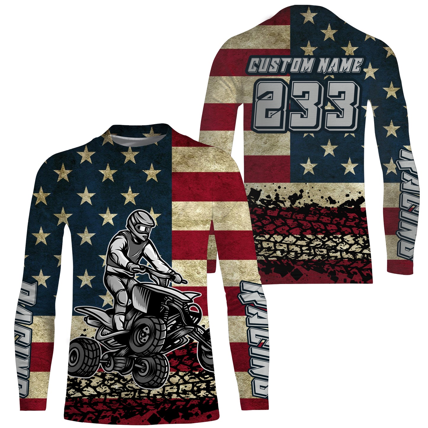 Custom ATV Motocross Jersey Adult&Kid UPF30+ American Flag Quad Bike Shirt Off-Road ATV MX PDT723