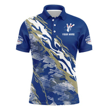 Load image into Gallery viewer, Custom Bowling Shirt for Men Blue Camo Bowling Jersey Flame Bowling Polo Shirt BDT261