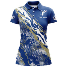 Load image into Gallery viewer, Custom Bowling Shirt for Women Blue Camo Bowling Jersey Flame Bowling Polo Shirt BDT261