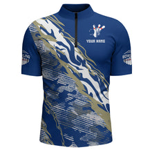Load image into Gallery viewer, Custom Bowling Shirt for Men Blue Camo Bowling Jersey Flame Bowling Quarter-Zip Shirt BDT261