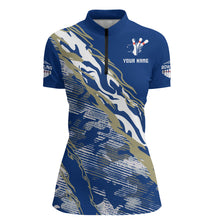 Load image into Gallery viewer, Custom Bowling Shirt for Women Blue Camo Bowling Jersey Flame Bowling Quarter-Zip Shirt BDT261