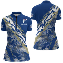 Load image into Gallery viewer, Custom Bowling Shirt for Women Blue Camo Bowling Jersey Flame Bowling Quarter-Zip Shirt BDT261
