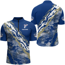 Load image into Gallery viewer, Custom Bowling Shirt for Men Blue Camo Bowling Jersey Flame Bowling Quarter-Zip Shirt BDT261