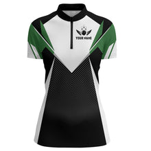 Load image into Gallery viewer, Personalized Bowling Shirt For Women Custom Bowling Quarter-Zip Shirt Green Bowling Jersey BDT252