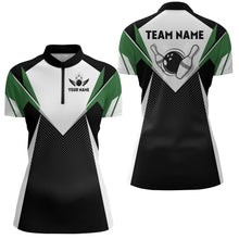 Load image into Gallery viewer, Personalized Bowling Shirt For Women Custom Bowling Quarter-Zip Shirt Green Bowling Jersey BDT252