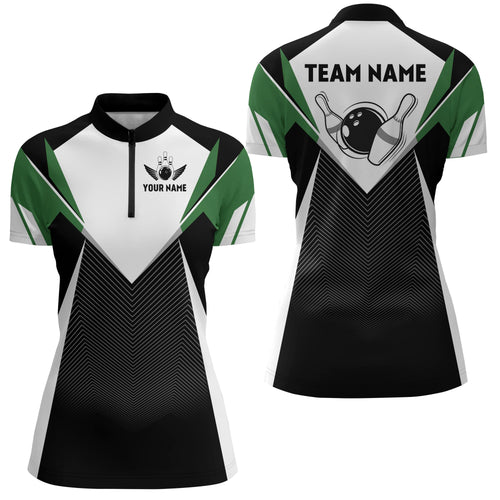 Personalized Bowling Shirt For Women Custom Bowling Quarter-Zip Shirt Green Bowling Jersey BDT252