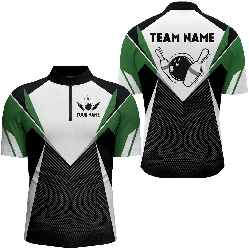 Personalized Bowling Shirt For Men Custom Bowling Quarter-Zip Shirt Green Bowling Jersey BDT252