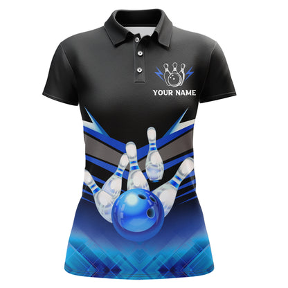 Custom 3D Bowling League Shirt Blue Bowling Jersey For Women Bowling Polo Shirt Team BDT339