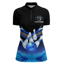 Load image into Gallery viewer, Custom 3D Bowling League Shirt Blue Bowling Jersey For Women Bowling Quarter-Zip Shirt Team BDT339