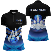 Load image into Gallery viewer, Custom 3D Bowling League Shirt Blue Bowling Jersey For Women Bowling Quarter-Zip Shirt Team BDT339