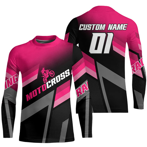 Motocross Racing Dirt Bike Jersey Pink Upf30+ Motorcycle Shirt For Kid Men Women XM317