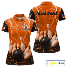 Load image into Gallery viewer, Orange Thunder Lightning &amp; Lava Bowling Shirt for Men Women Team Bowling Jersey MBL92