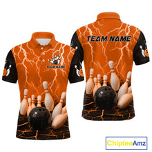 Load image into Gallery viewer, Orange Thunder Lightning &amp; Lava Bowling Shirt for Men Women Team Bowling Jersey MBL92