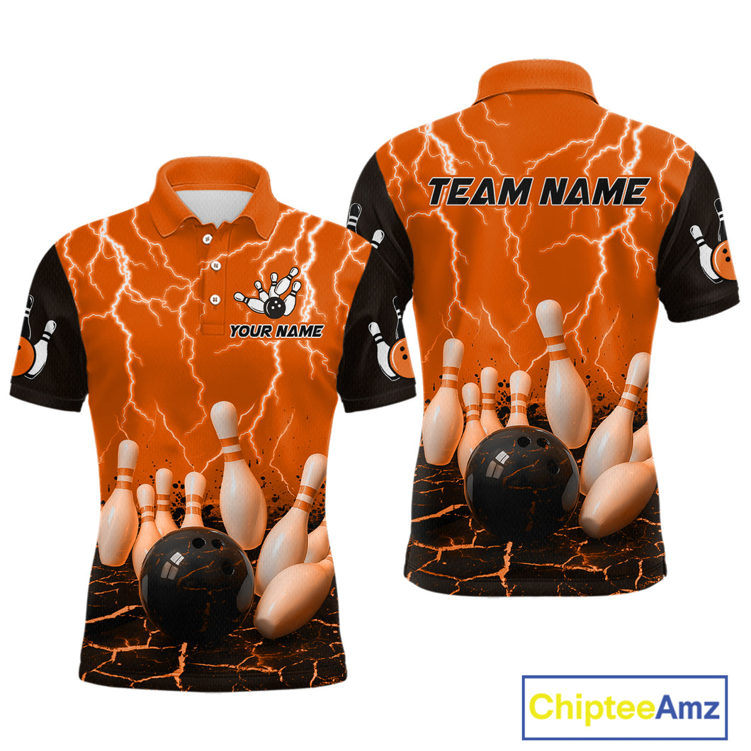 Orange Thunder Lightning & Lava Bowling Shirt for Men Women Team Bowling Jersey MBL92