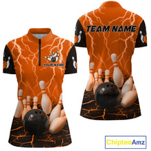 Load image into Gallery viewer, Orange Thunder Lightning &amp; Lava Bowling Shirt for Men Women Team Bowling Jersey MBL92