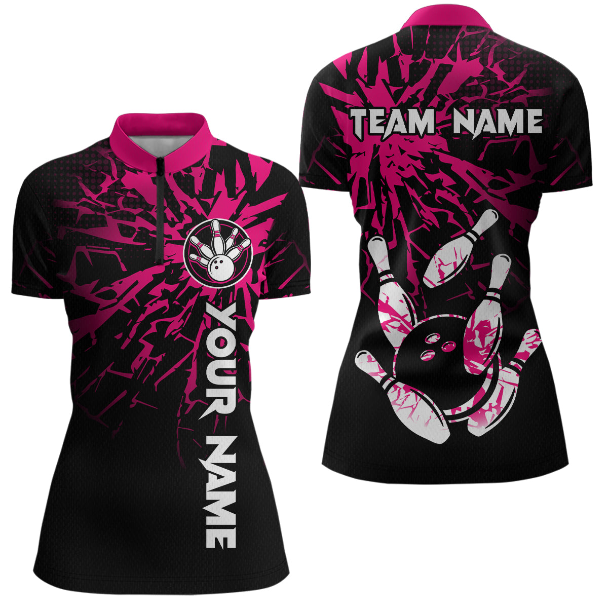 Custom Pink Bowling Shirts Funny Bowling Jersey for Men Women Team Polo&1/4 Zip MBL44