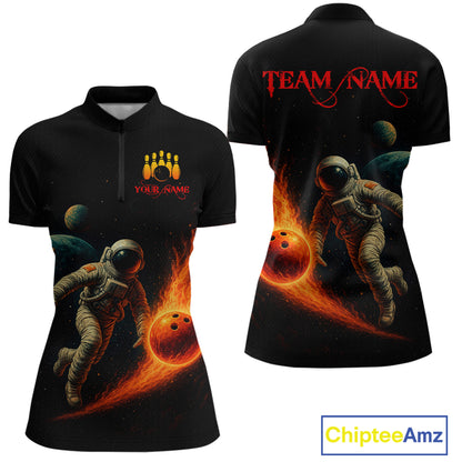 Astronaut Bowling Shirts for Women Men Team Custom Galaxy Bowling Polo and 1/4 Zip MBL171