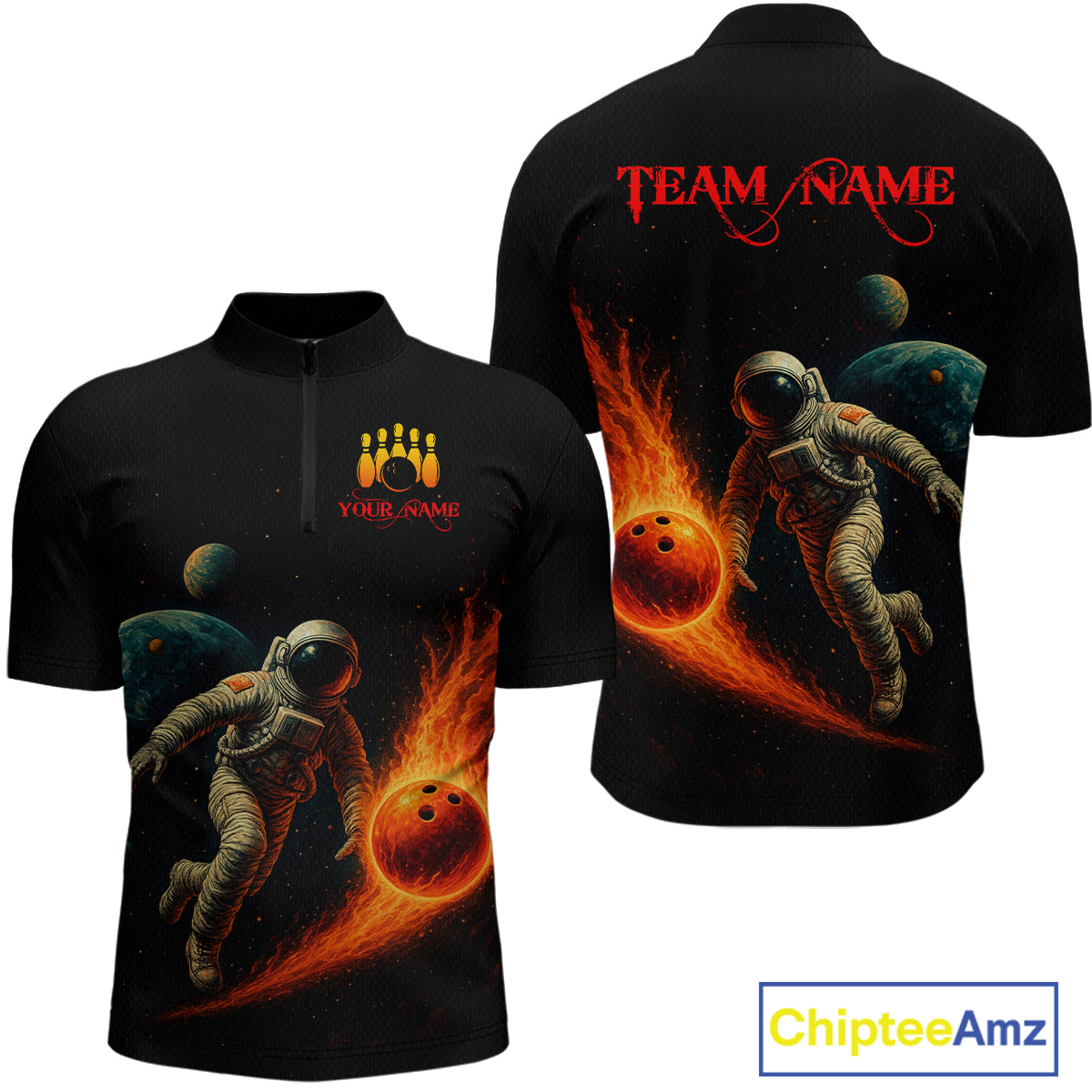 Astronaut Bowling Shirts for Women Men Team Custom Galaxy Bowling Polo and 1/4 Zip MBL171