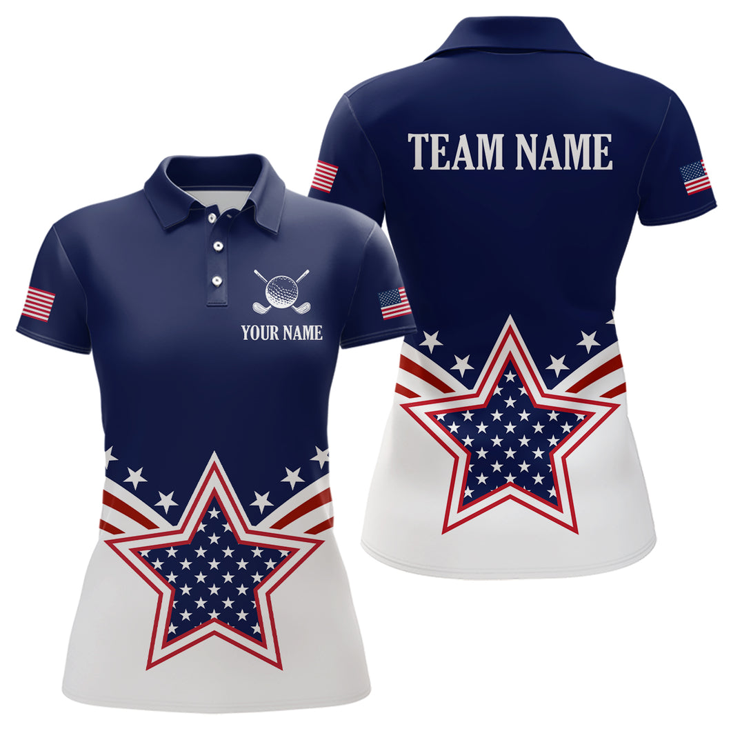 Custom Patriotic Golf Polo Shirt White and Blue Golf Shirts for Men Women Team MMG35