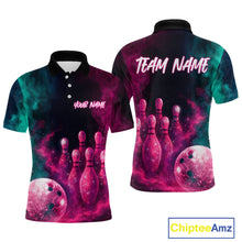 Load image into Gallery viewer, Green and Pink Smoke Bowling Shirts for Women Men Team Bowling Polo &amp; Quarter Zip MBL129