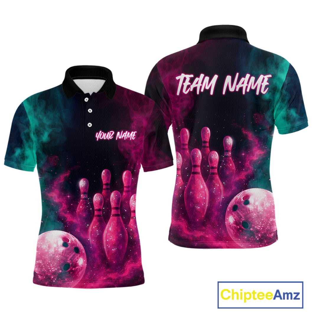 Green and Pink Smoke Bowling Shirts for Women Men Team Bowling Polo & Quarter Zip MBL129