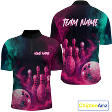 Load image into Gallery viewer, Green and Pink Smoke Bowling Shirts for Women Men Team Bowling Polo &amp; Quarter Zip MBL129