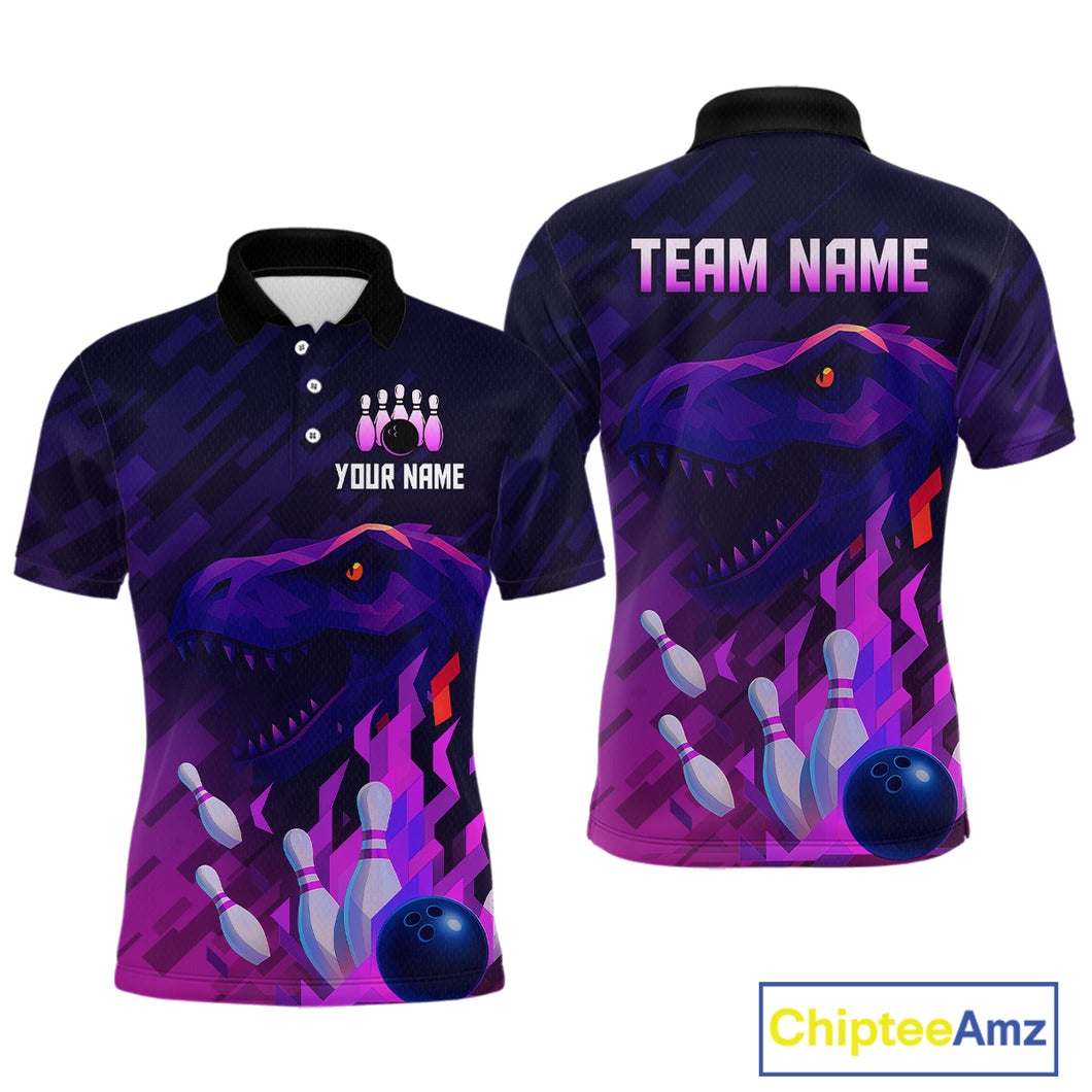 Dinosaur Purple Bowling Shirts for Men Women Custom Team Bowling Jerseys for Bowlers MBL133