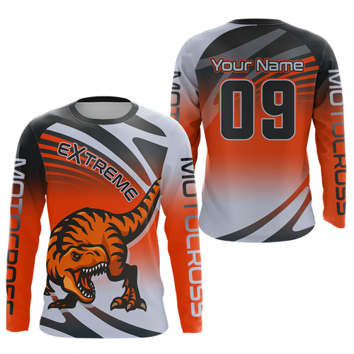 Orange Dinosaur Motocross Racing Jersey Custom Dirt Bike Shirt for Kid Women XM374