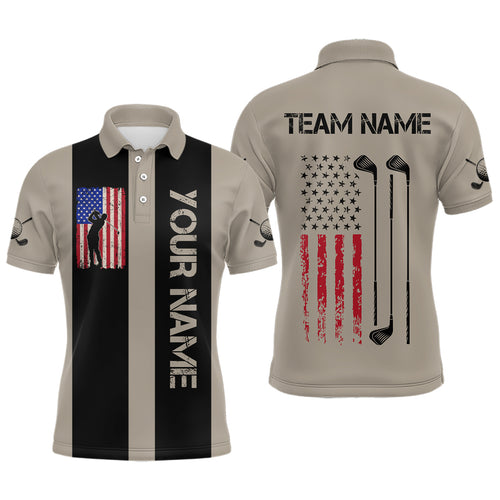 Custom Patriotic Golf Polo Shirt for Men Women Team Golf Shirts Brown and Black MMG47