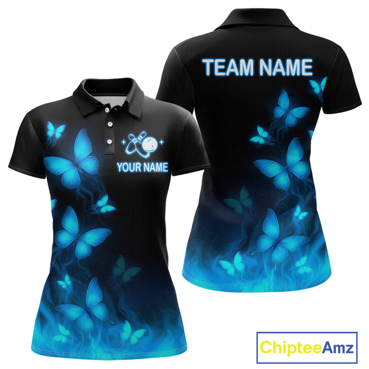 Blue Butterflies Bowling Shirts Women Men Team Custom Bowling Jerseys for Bowlers MBL138