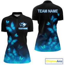 Load image into Gallery viewer, Blue Butterflies Bowling Shirts Women Men Team Custom Bowling Jerseys for Bowlers MBL138