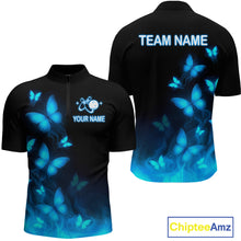 Load image into Gallery viewer, Blue Butterflies Bowling Shirts Women Men Team Custom Bowling Jerseys for Bowlers MBL138