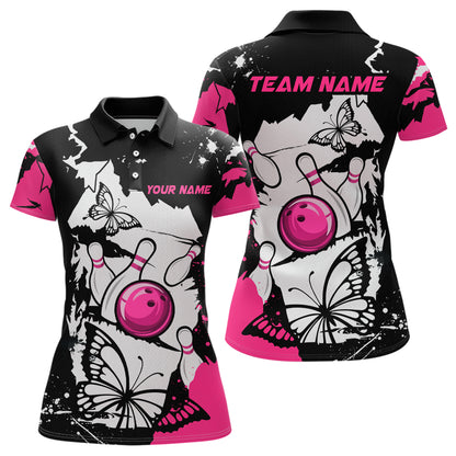 Custom Pink Butterflies Bowling Shirt for Men Women Team Bowling Polo&Quater Zip MBL76