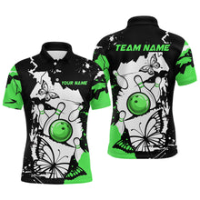 Load image into Gallery viewer, Custom Green Butterflies Bowling Shirt for Men Women Team Bowling Polo&amp;Quater Zip MBL76