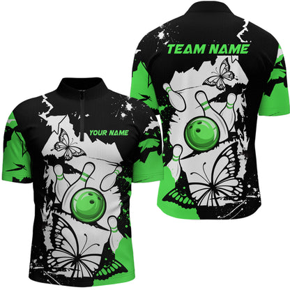 Custom Green Butterflies Bowling Shirt for Men Women Team Bowling Polo&Quater Zip MBL76