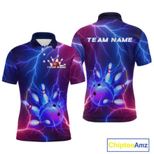 Load image into Gallery viewer, Purple Lightning Bowling Shirts for Men Women Custom Team Bowling Jerseys MBL155