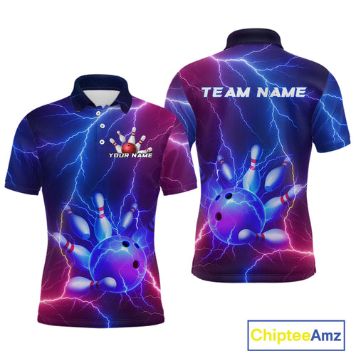 Purple Lightning Bowling Shirts for Men Women Custom Team Bowling Jerseys MBL155