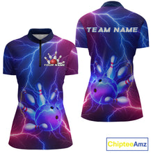 Load image into Gallery viewer, Purple Lightning Bowling Shirts for Men Women Custom Team Bowling Jerseys MBL155